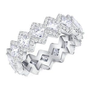 💛 925 Silver Plated Princess Cut CZ Unique Wedding Ring, MLNN1096